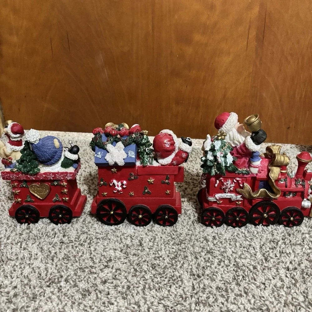 VTG Resin Christmas Train Set Santa Toys Children Presents Original Box